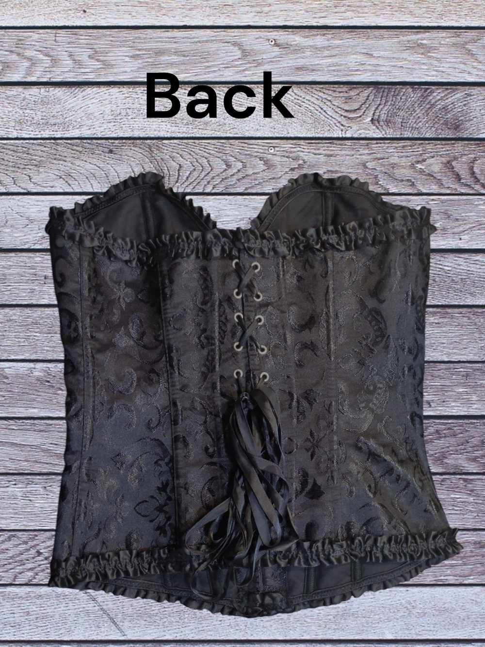 Black Satin Lace-Up Bustier Corset Top - Picture 2 of 3